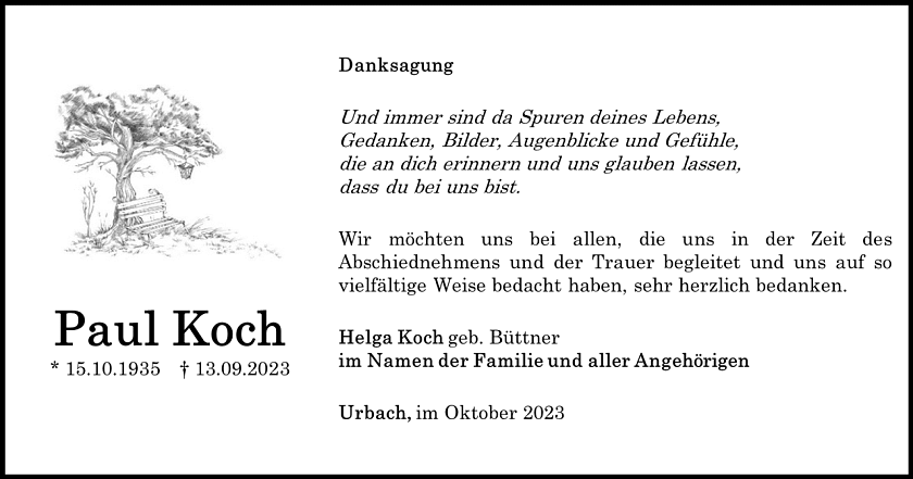 Danksagung Paul Koch (Foto: Bestattungshaus Schade)