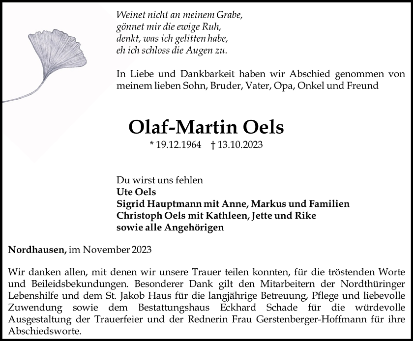 Danksagung (Foto: Bestattungshaus Schade)