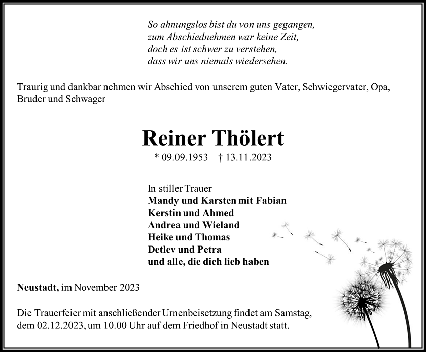 Traueranzeige (Foto: Bestattungshaus Schade)