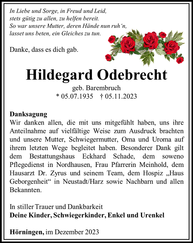 Danksagung (Foto: Bestattungshaus Schade)