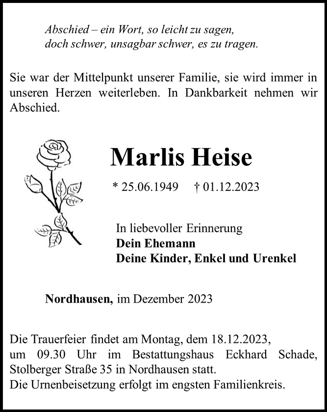 Traueranzeige (Foto: Schade)