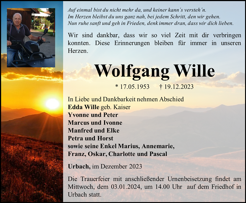 Traueranzeige (Foto: Bestattungshaus E. Schade)