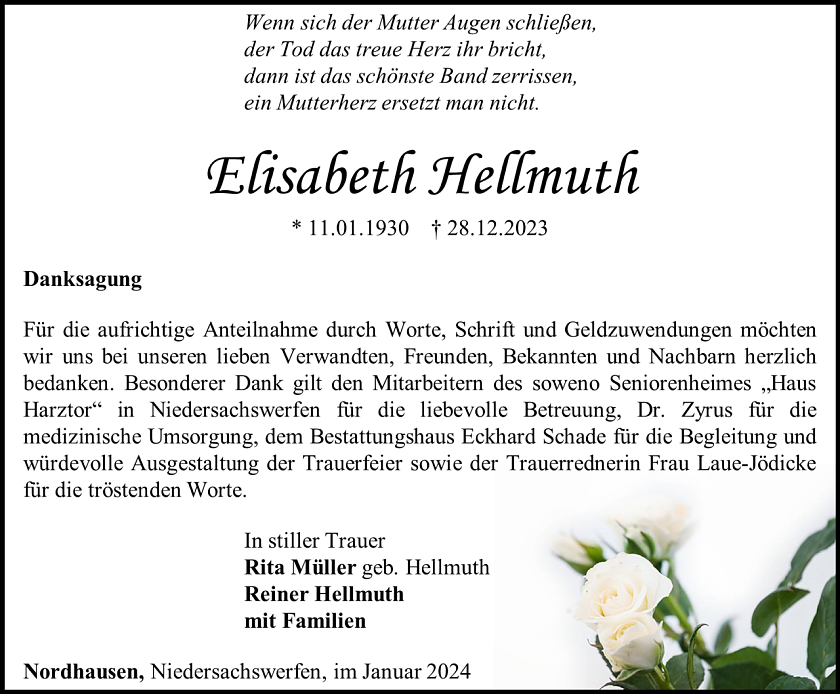 Danksagung (Foto: Bestattungshaus Schade)