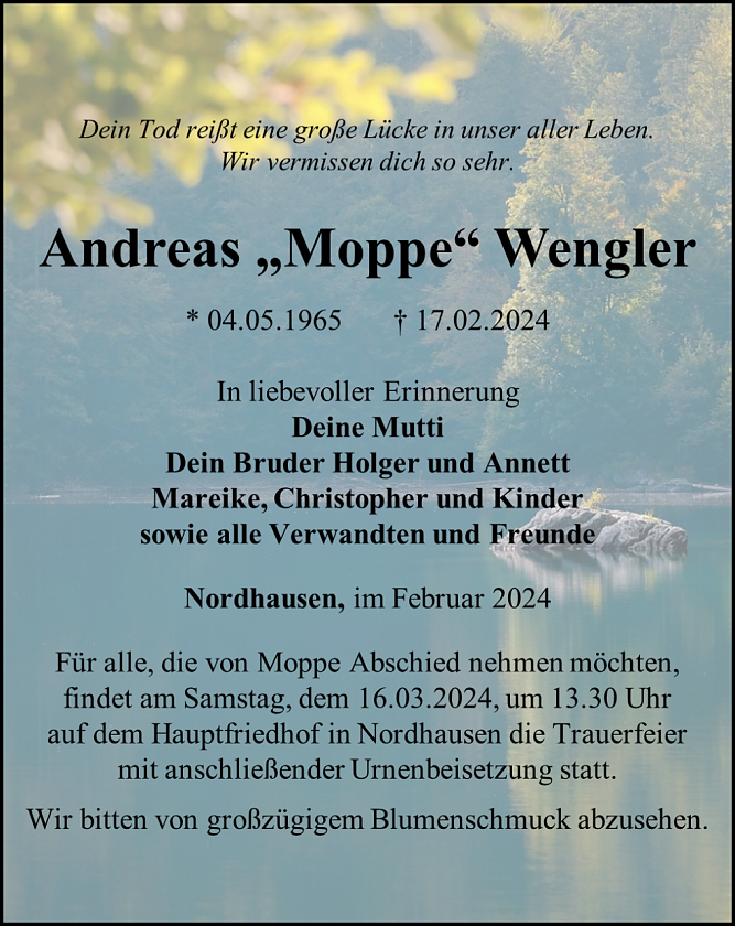 Traueranzeige (Foto: Bestattungshaus Schade)