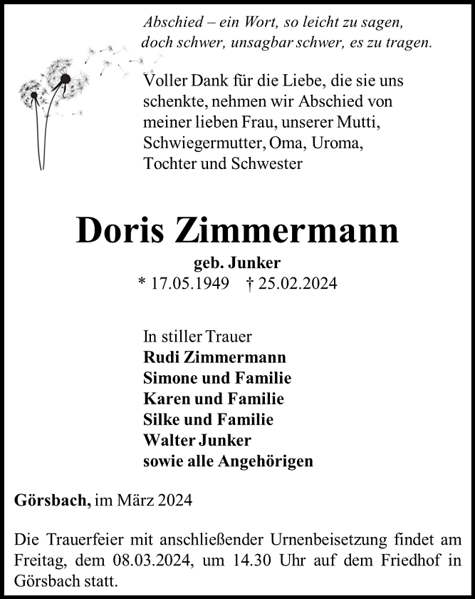 Traueranzeige (Foto: Bestattungshaus Eckhard Schade)