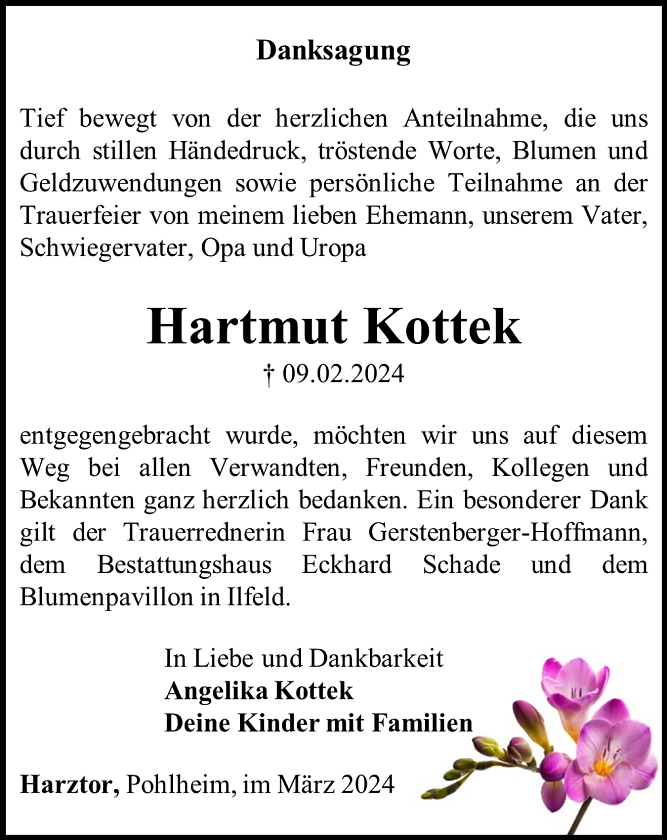 Danksagung (Foto: Bestattungshaus Eckhard Schade)