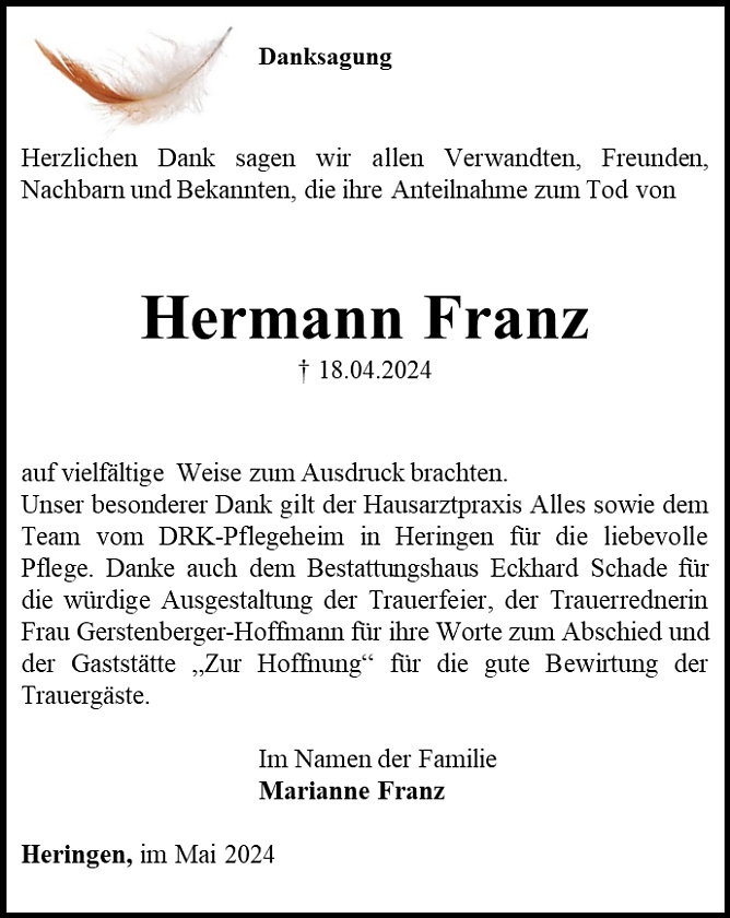 Danksagung (Foto: Bestattungshaus Eckhard Schade)