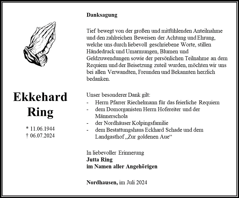 Danksagung (Foto: Bestattungshaus Schade)