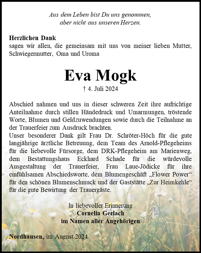 Danksagung (Foto: Bestattungshaus Schade)