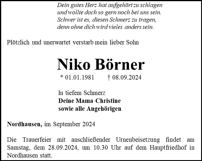 Traueranzeige (Foto: Bestattungshaus Schade)