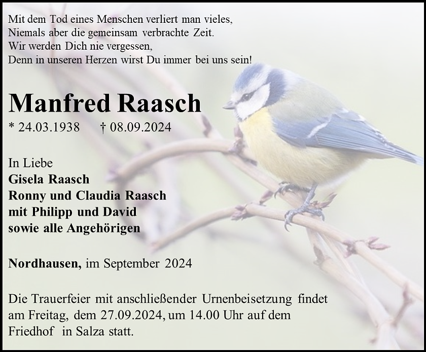 Traueranzeige (Foto: Bestattungshaus Eckhard Schade)