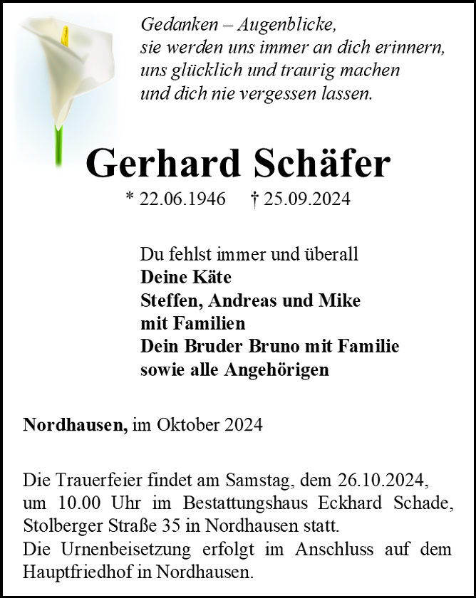 Traueranzeige (Foto: Bestattungshaus Eckhard Schade)