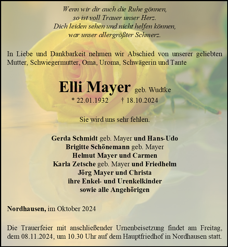 Traueranzeige (Foto: Bestattungshaus Eckhard Schade)