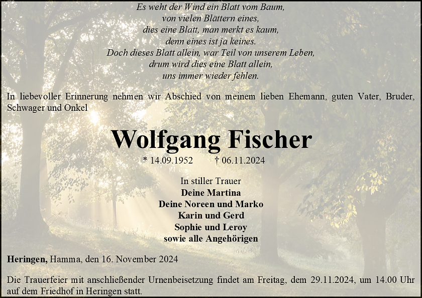 Traueranzeige (Foto: Bestattungshaus Eckhard Schade)