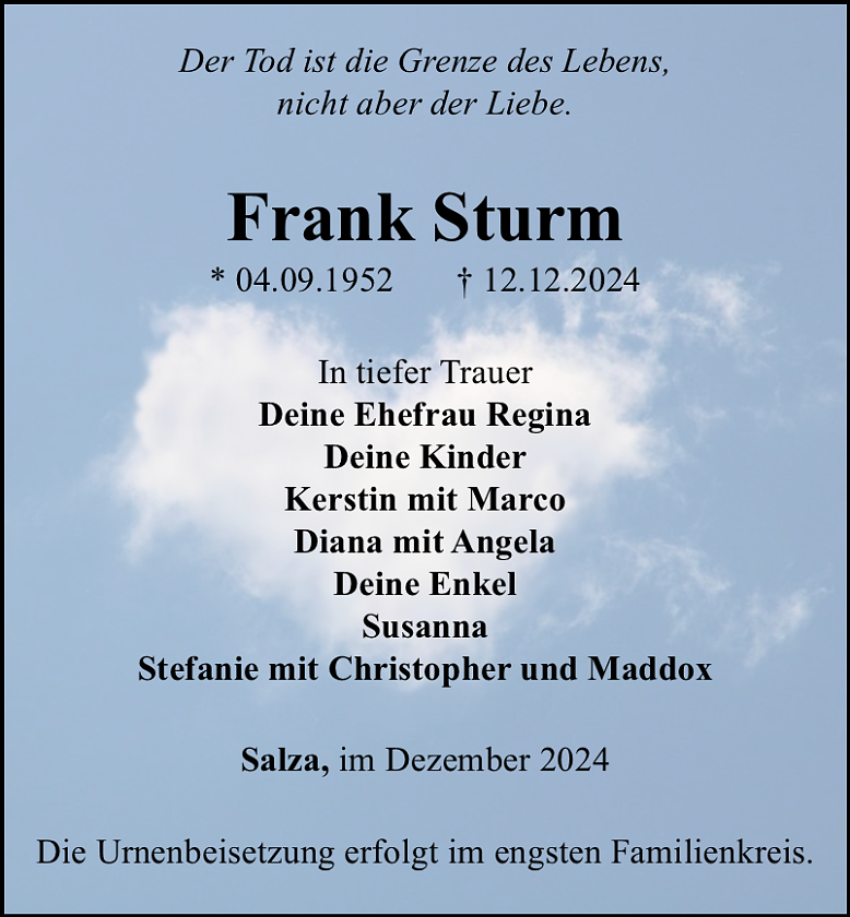 Traueranzeige (Foto: Bestattungshaus Eckhard Schade)