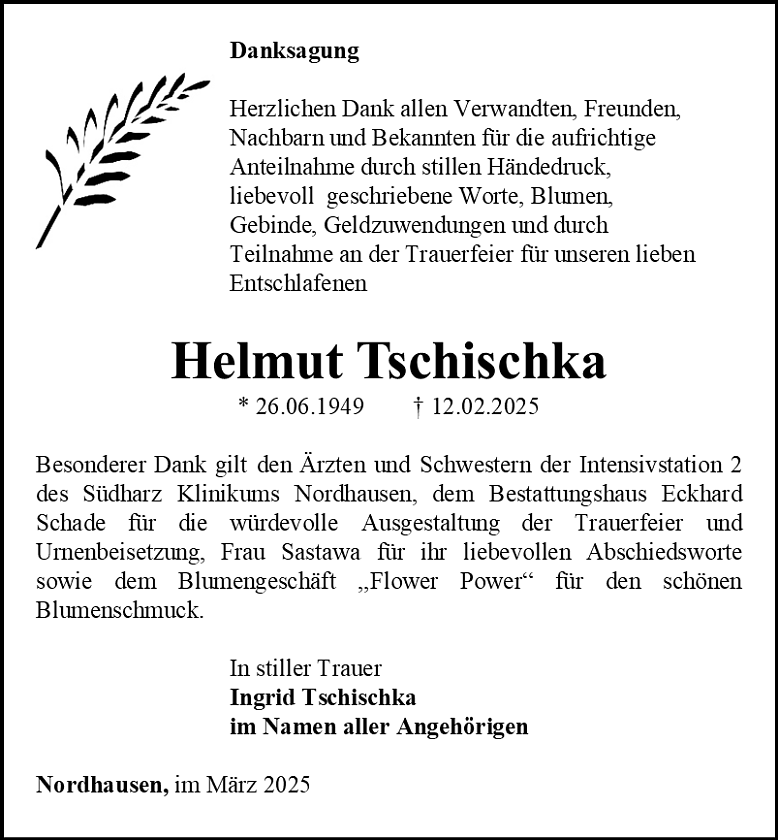 Danksagung (Foto: Bestattungshaus Eckhard Schade)