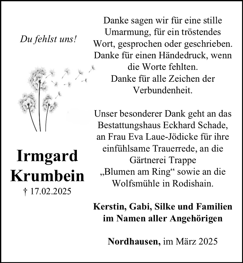 Danksagung (Foto: Bestattungshaus Eckhard Schade)