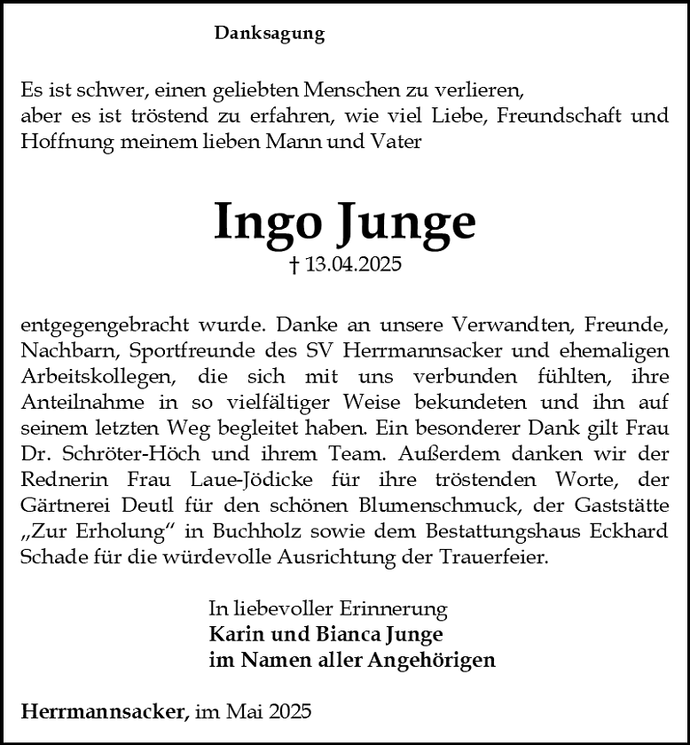 Danksagung (Foto: Bestattungshaus Schade)