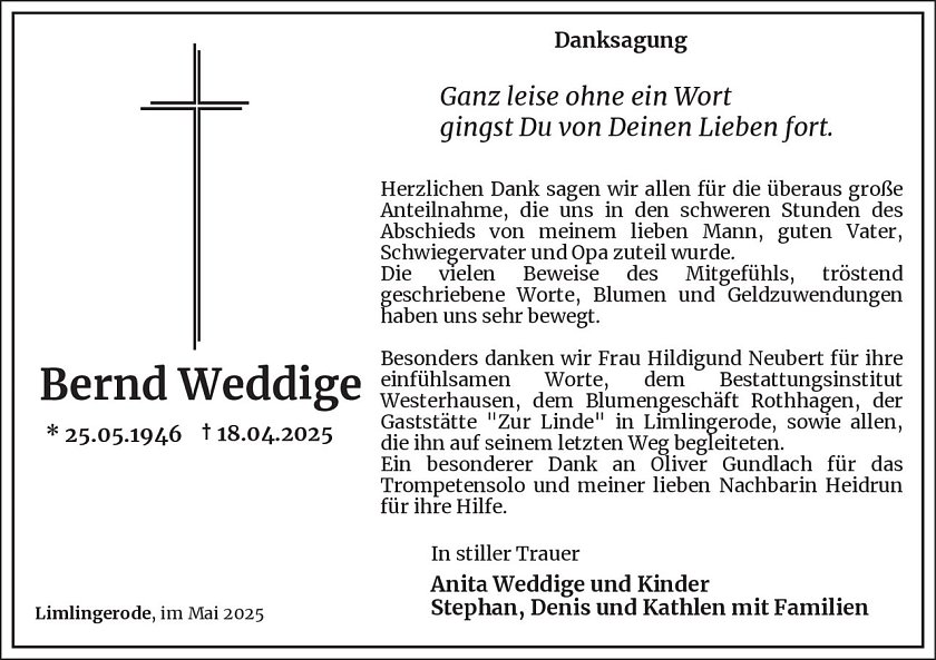 Danksagung (Foto: Bestattungsinstitut Westerhausen)