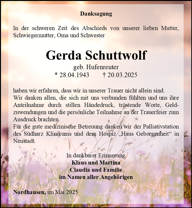 Danksagung (Foto: Bestattungshaus Eckhard Schade)