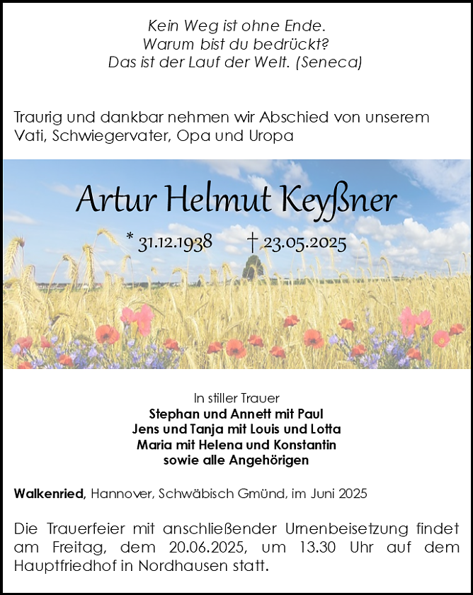 Traueranezige  (Foto: Bestattungshaus Eckhard Schade)