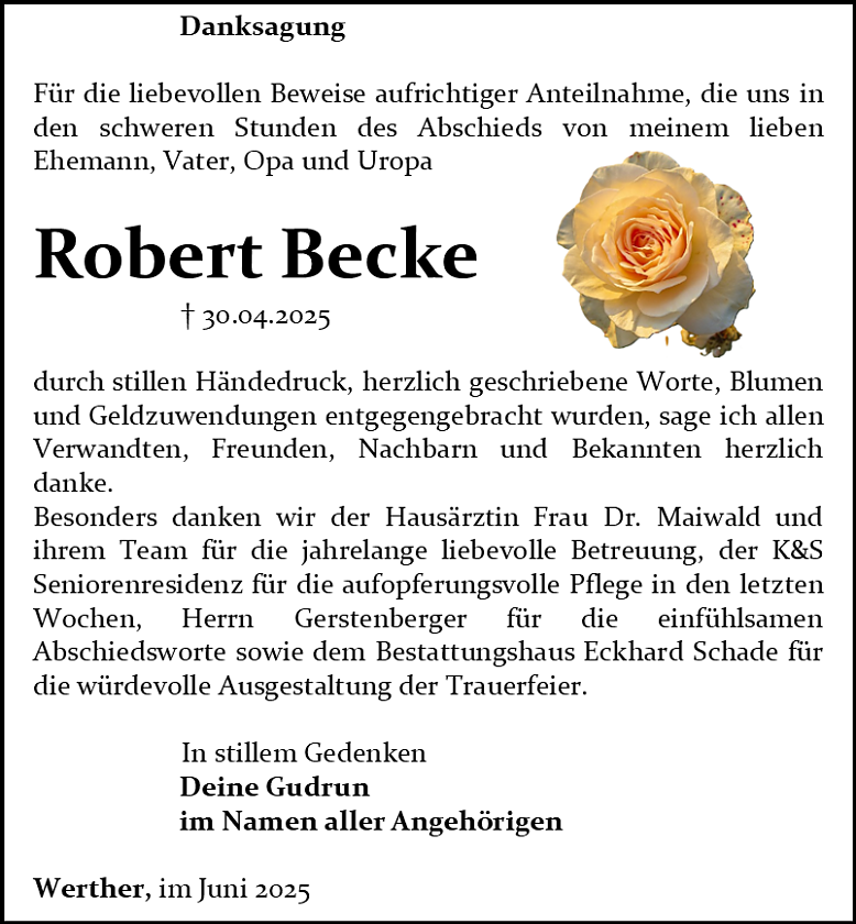 Danksagung (Foto: Bestattungshaus Schade)