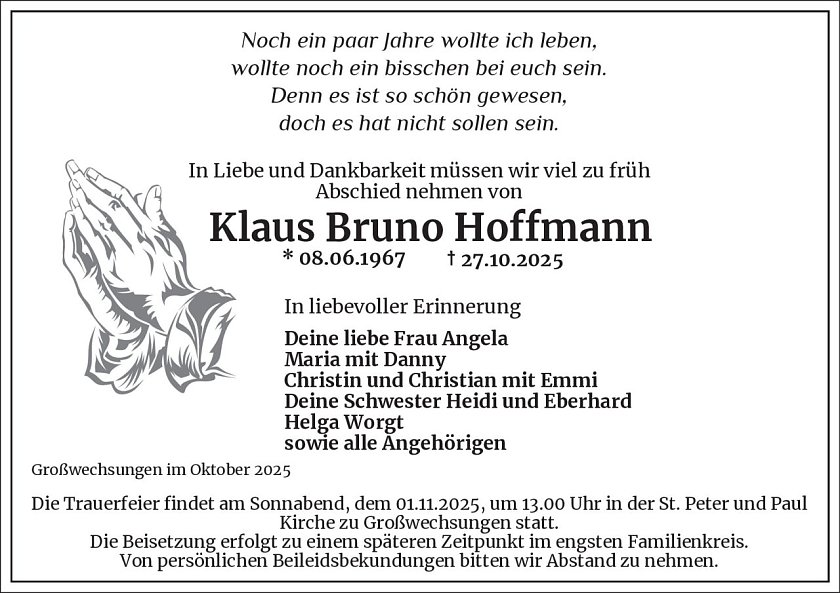 Traueranzeige (Foto: Bestattungsinstitut Westerhausen)