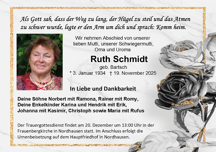 Traueranzeige (Foto: Bestattungshaus Schade/N. Schmidt)