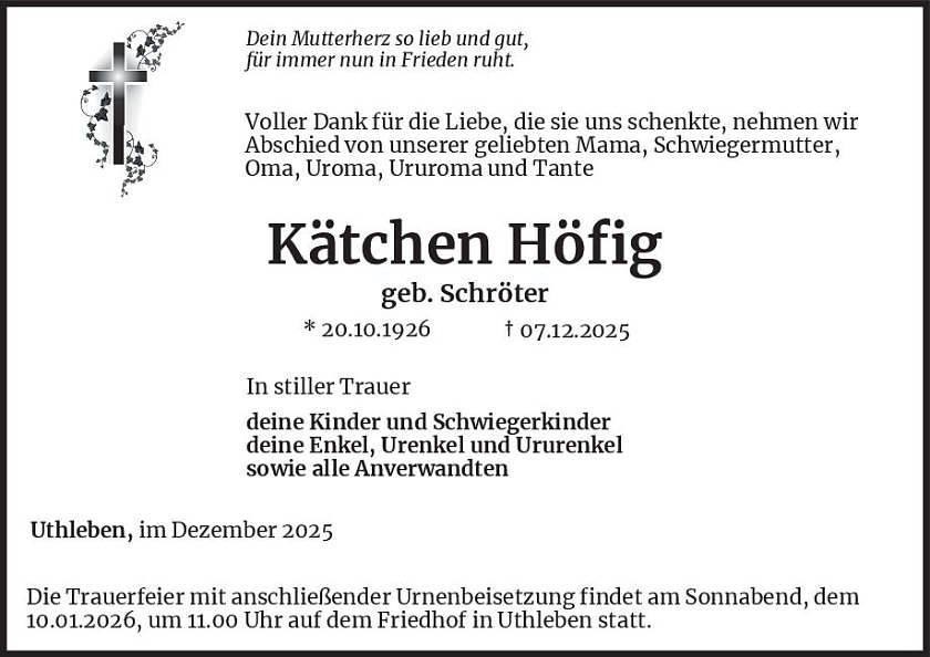 Traueranzeige (Foto: Bestattung Baumgarten)