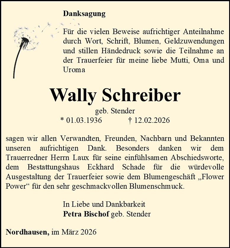 Danksagung (Foto: Bestattungshaus Eckhard Schade)