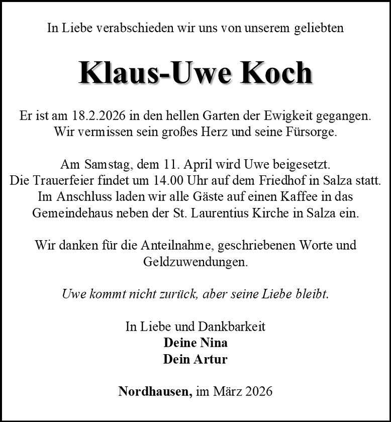 Traueranzeige (Foto: Schade)