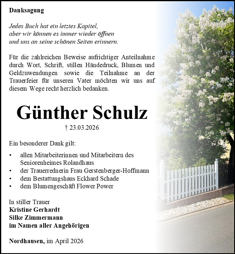 Danksagung (Foto: Bestattungshaus Eckhard Schade)
