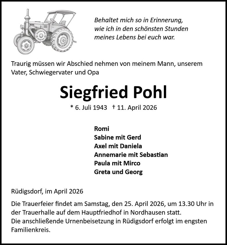 Traueranzeige (Foto: Familie Pohl)