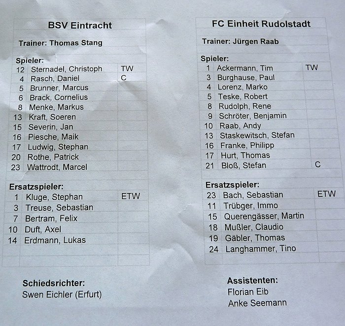 Eintracht gegen Rudolstadt