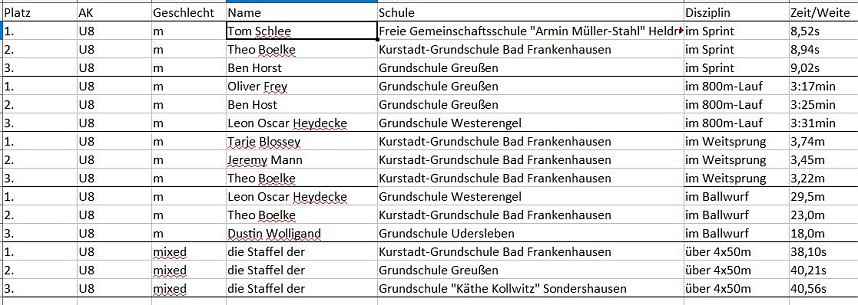 Komplette Ergebnisse Kreisfinale/ Kreisjugendspiele LA GS