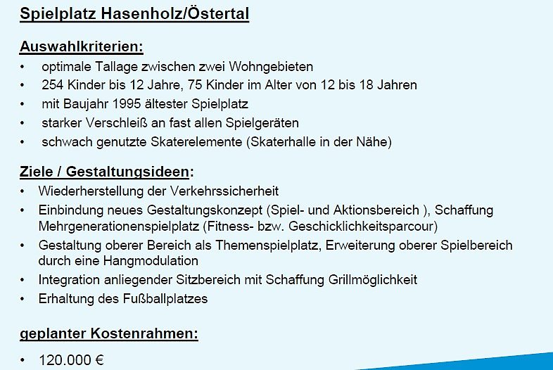 Spielplatzentwicklungskonzept vorgestellt