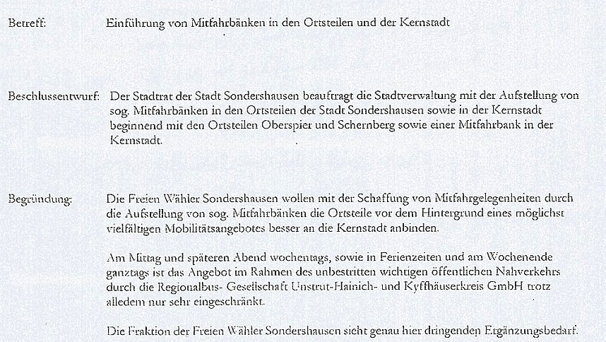 Einf&uuml;hrung von Mitfahrb&auml;nken in Sondershausen