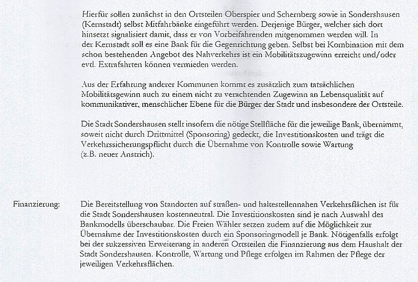 Einf&uuml;hrung von Mitfahrb&auml;nken in Sondershausen