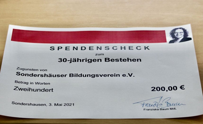 Scheck zum 30-j&auml;hrigen Jubil&auml;um