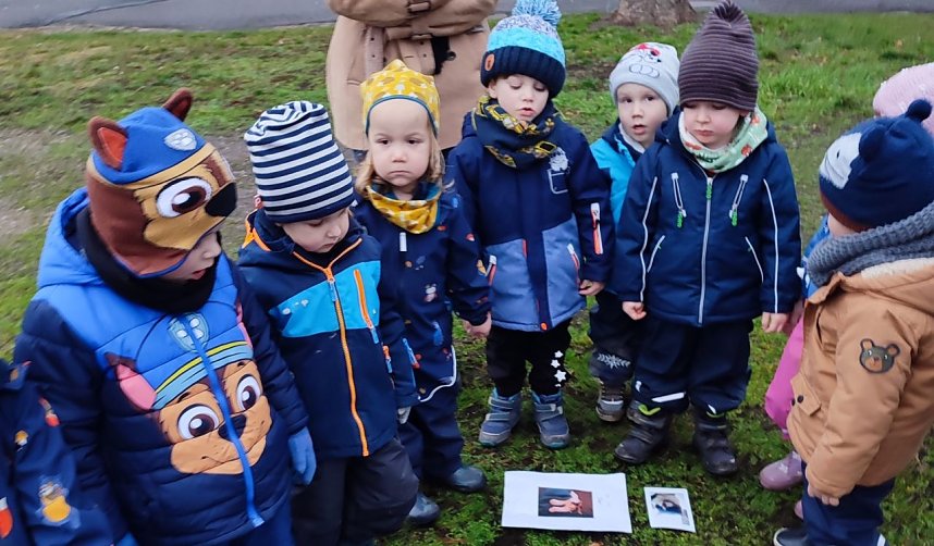 Die Kinder der Kita Sonnenschein zeigen Bilder von ihren eigenen "Stubentigern"