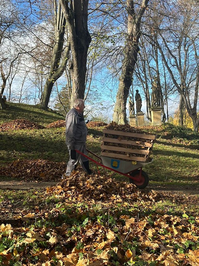 Laubfegen im Schlosspark Ebeleben