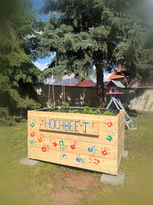 In dem neuen Hochbeet wachsen jetzt alle Pflanzen, die man ben&ouml;tigt, um Pizza zuzubereiten.